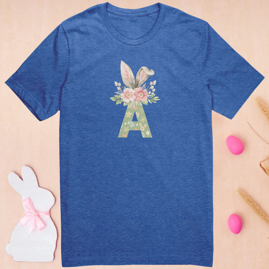 Women's Easter Bunny Shirt, Personalized Easter T-Shirt, Monogram Letter Bunny Tshirt, Easter Gift for Her