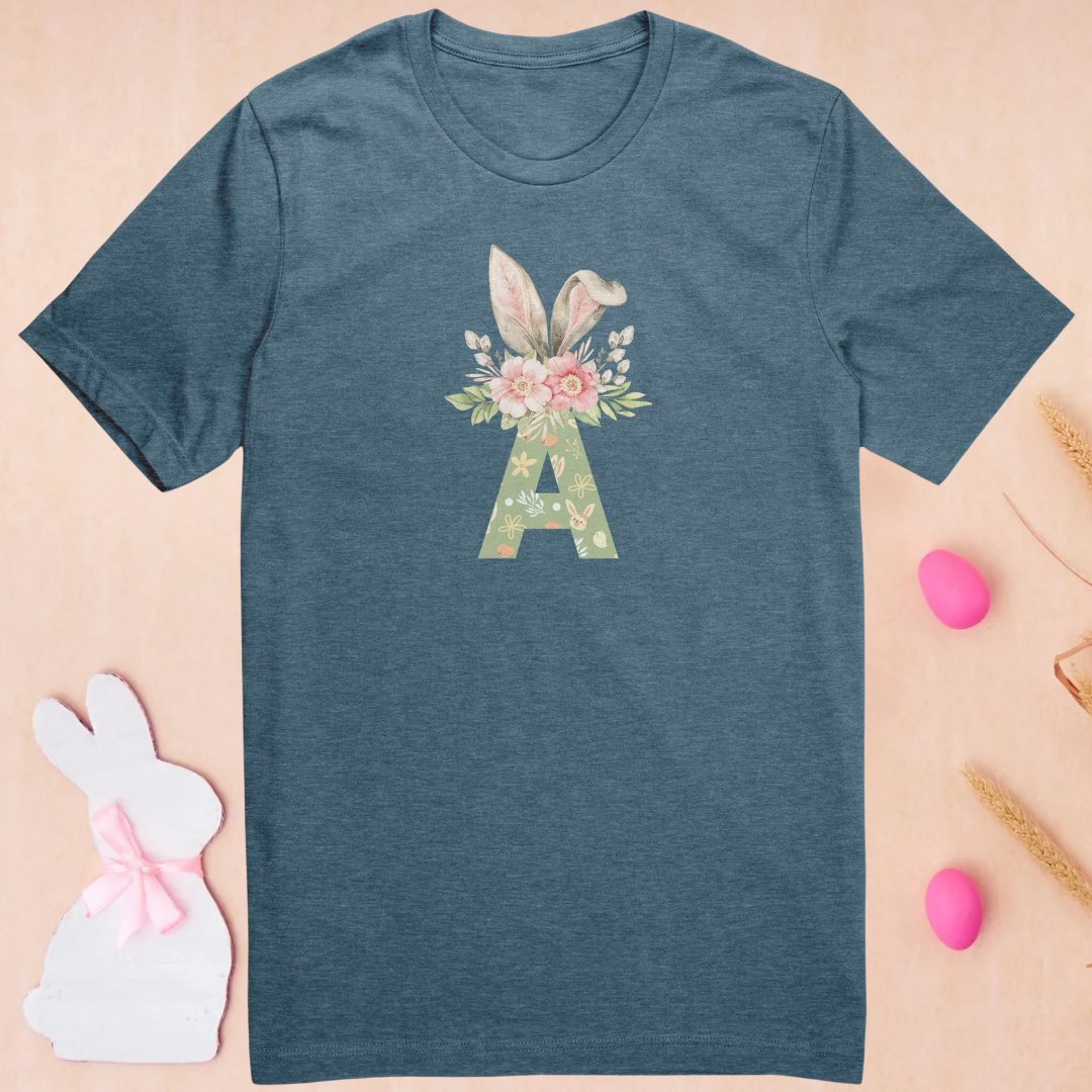 Women's Easter Bunny Shirt, Personalized Easter T-Shirt, Monogram Letter Bunny Tshirt, Easter Gift for Her