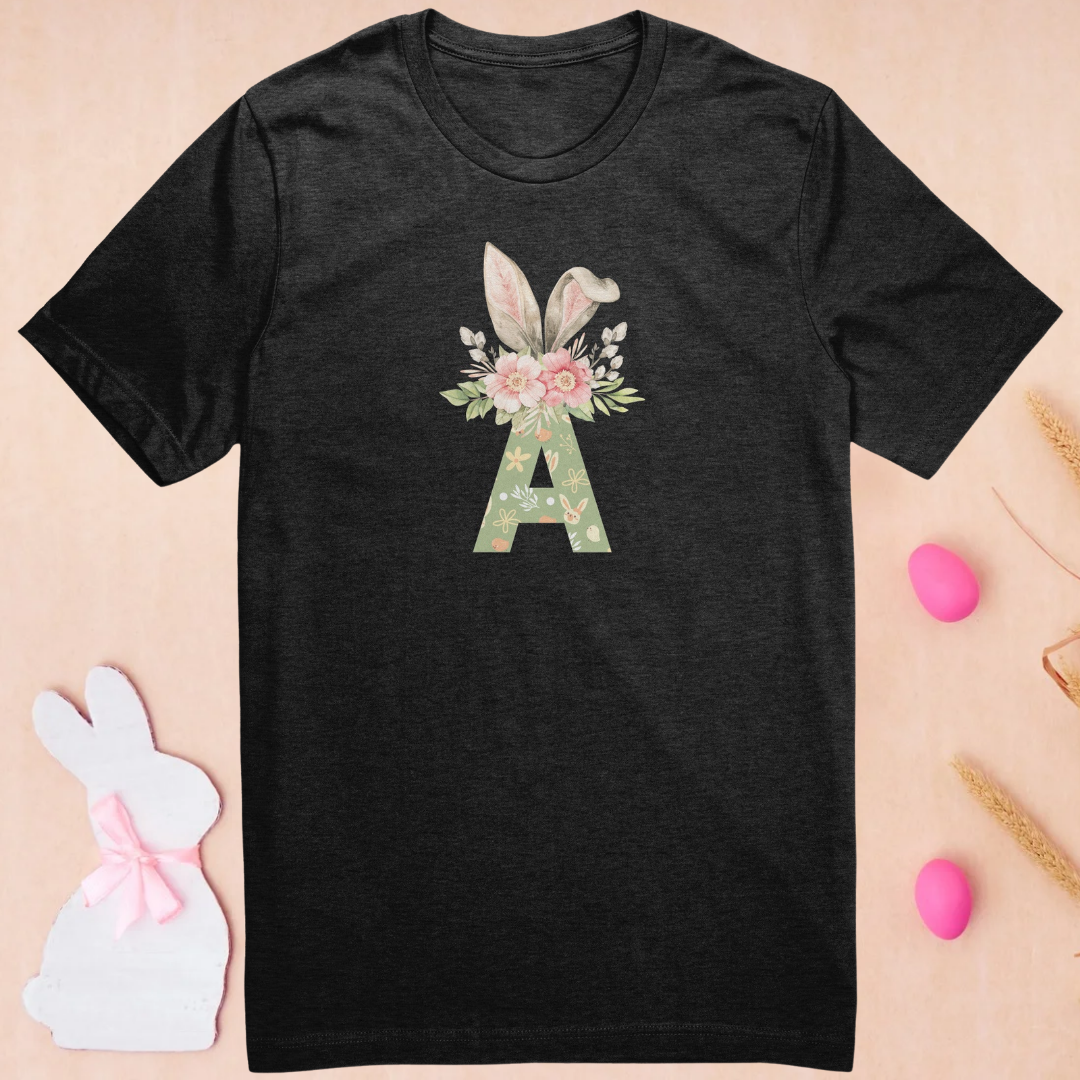 Women's Easter Bunny Shirt, Personalized Easter T-Shirt, Monogram Letter Bunny Tshirt, Easter Gift for Her