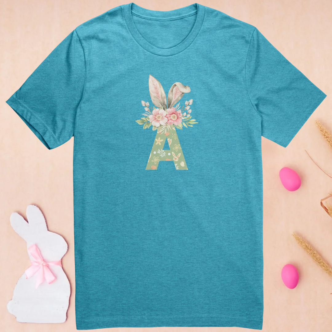 Women's Easter Bunny Shirt, Personalized Easter T-Shirt, Monogram Letter Bunny Tshirt, Easter Gift for Her