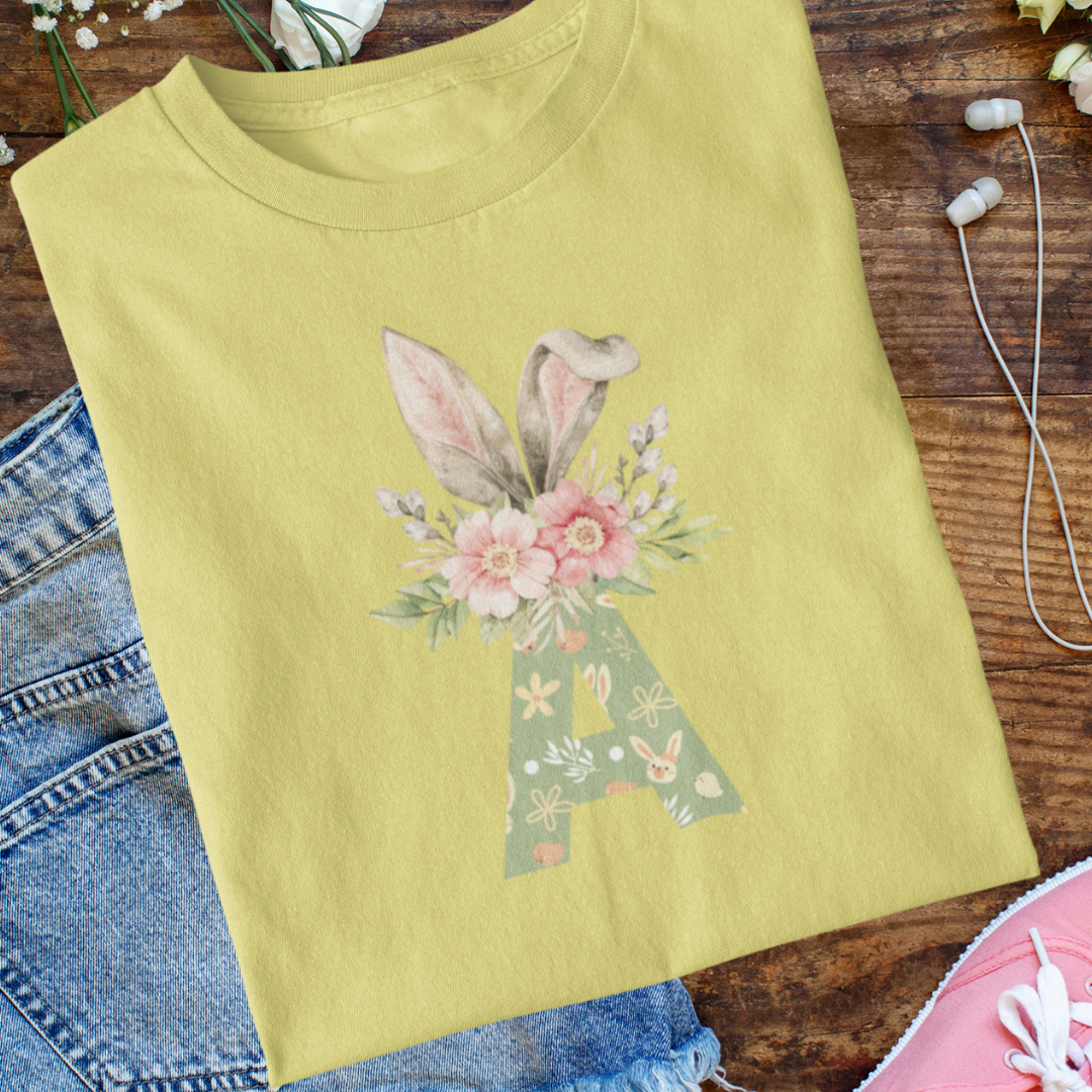 Women's Easter Bunny Shirt, Personalized Easter T-Shirt, Monogram Letter Bunny Tshirt, Easter Gift for Her