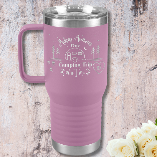 Making Memories One Camping Trip at a Time 20oz Travel Tumbler, Personalized Camping Tumbler with Handle and Slider Lid, Gift for Camper, RV Accessories