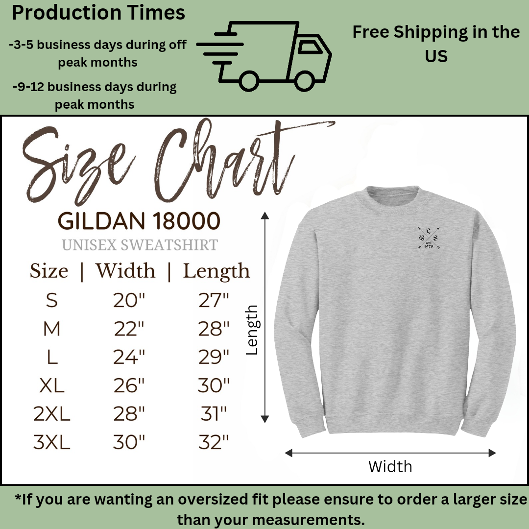 Monogram Unisex Sweatshirt, Crossed Arrows Personalized Sweater, Est Custom Birth Year Apparel, Gift for Him